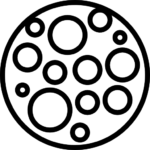 Ein schwarzer Umriss eines Kreises, der mehrere kleinere Kreise unterschiedlicher Größe enthält, alle auf weißem Hintergrund. Das Muster erinnert an die Komplexität von Cannabis-Vollspektrumextrakten oder Medizinalcannabis-Rezepturen.