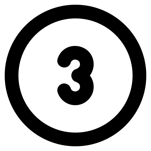 Die fette schwarze Zahl 3 steht in der Mitte eines dicken schwarzen Kreises auf weißem Hintergrund und erinnert an die Einfachheit und Klarheit, die man oft bei Verpackungen für medizinisches Cannabis findet.